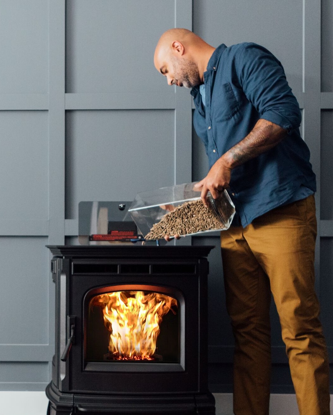 Pellets pouring into stove